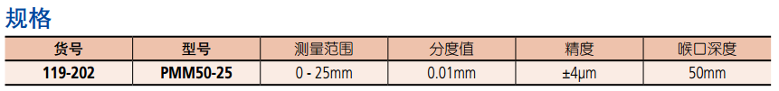 PMM50-25板厚千分尺規(guī)格